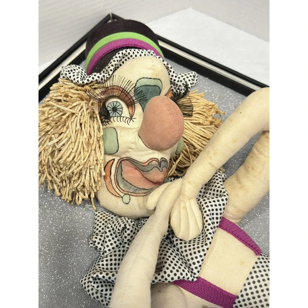 Vintage Original Artwork Signed Kuikman Large Framed 3D Clown Fabric Doll Mirror